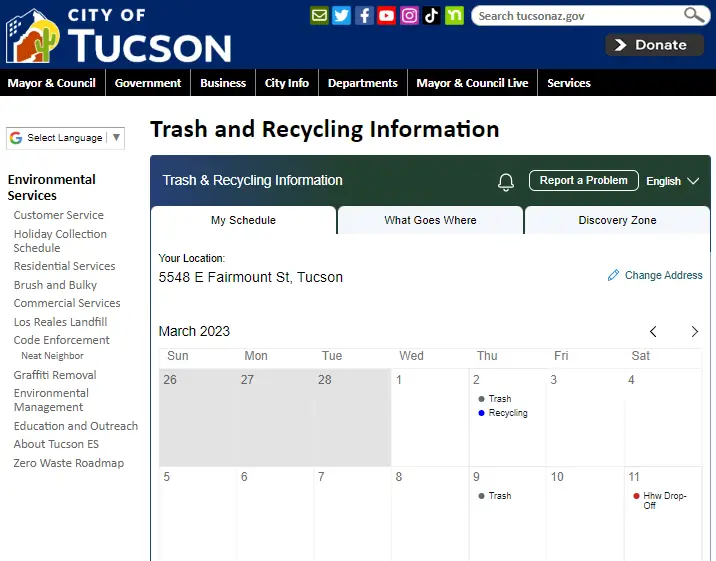 Tucson Trash & Recycling Schedule Bulk, Landfill, Holidays