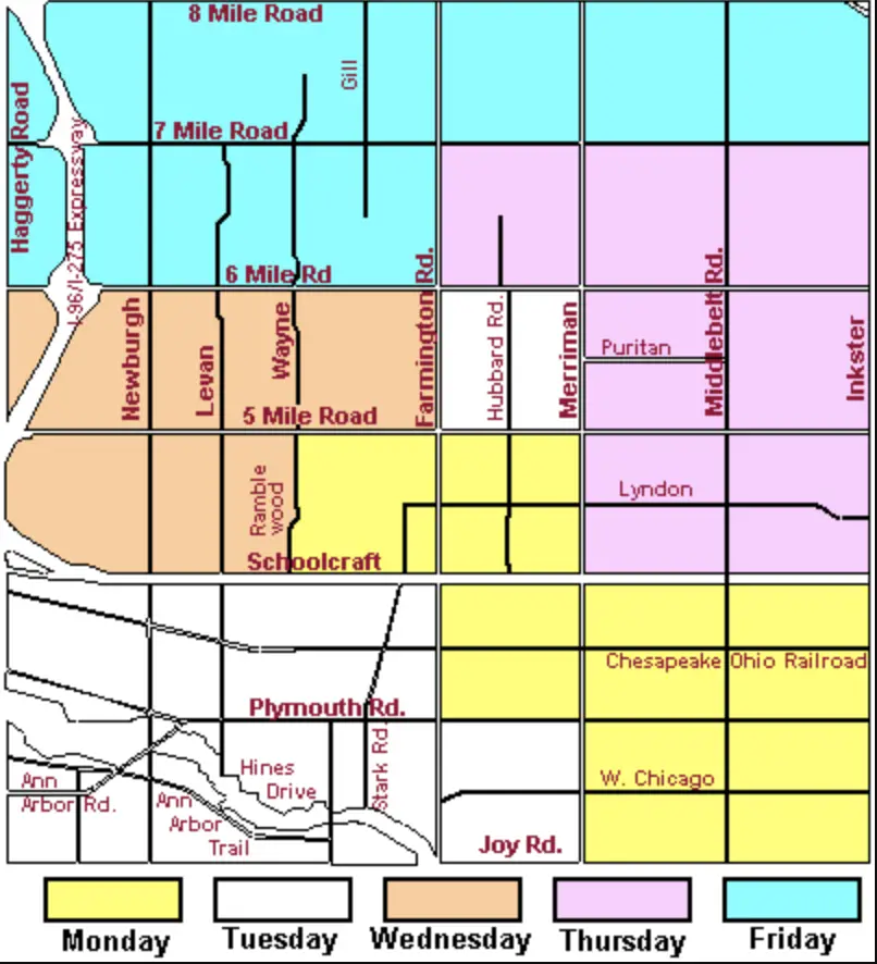 Livonia Trash Collection Map